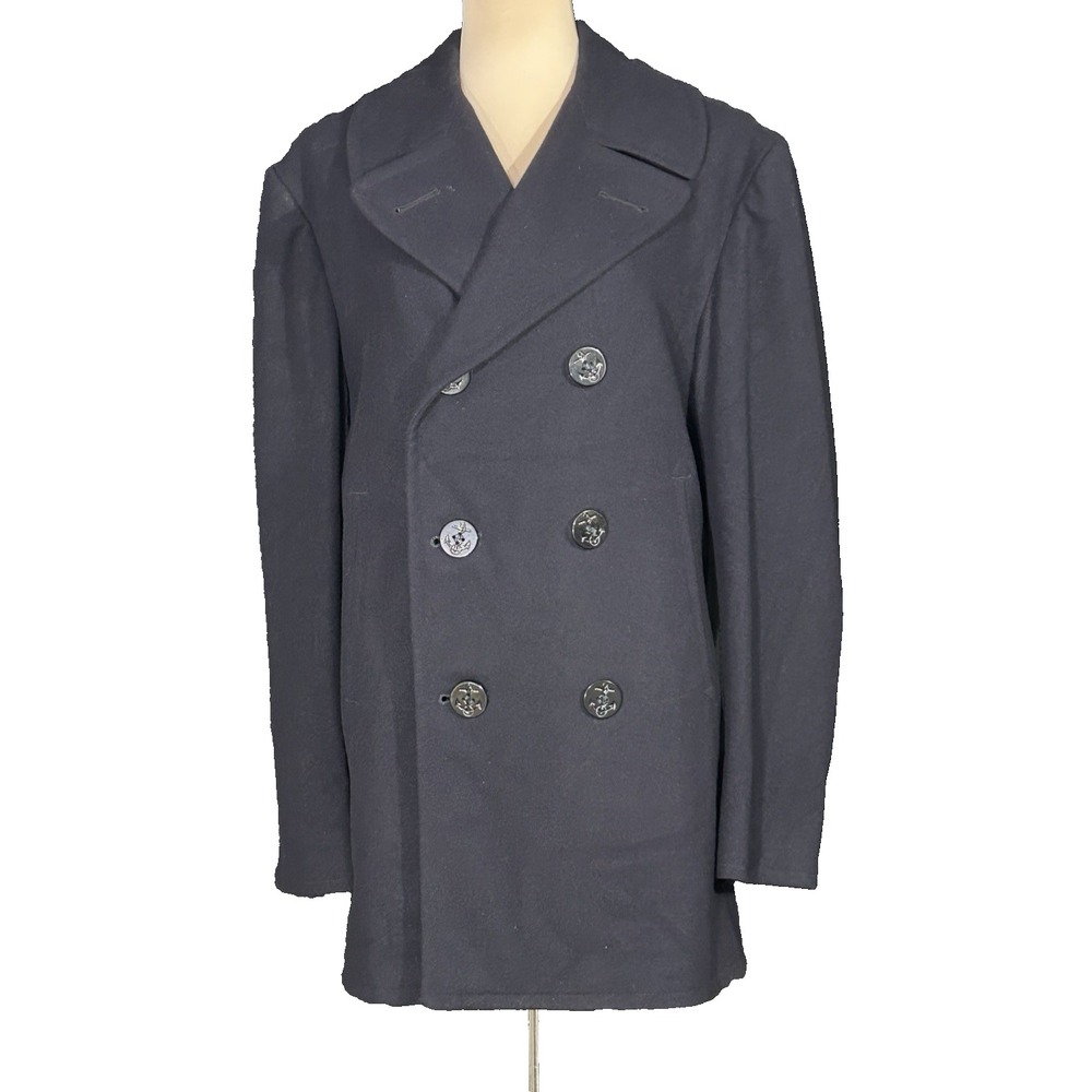 Vintage Wool Peacoat Jacket Mens Navy Blue Heavyweight Lined